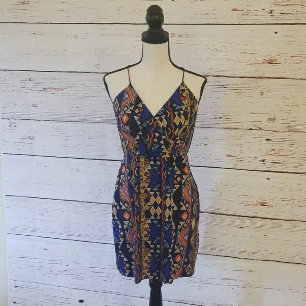 T-BAGS L.A. // tribal print spaghetti strap cool silky feel mini dress